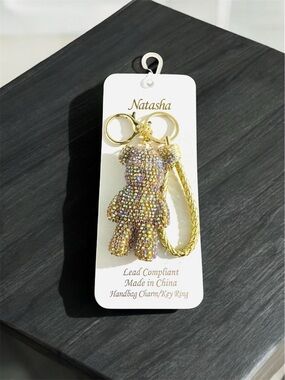 Natasha Gold Iridescent Teddy Bear Bag Charm